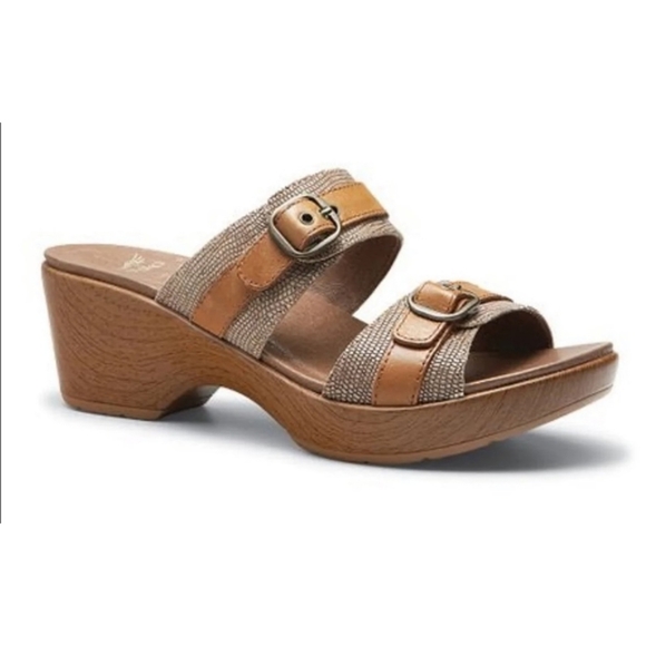 Dansko Jessie Sand Lizard Leather Wedge Sandals Tan Size 40 - Picture 1 of 13